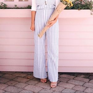 Blue white linen striped pants trouser